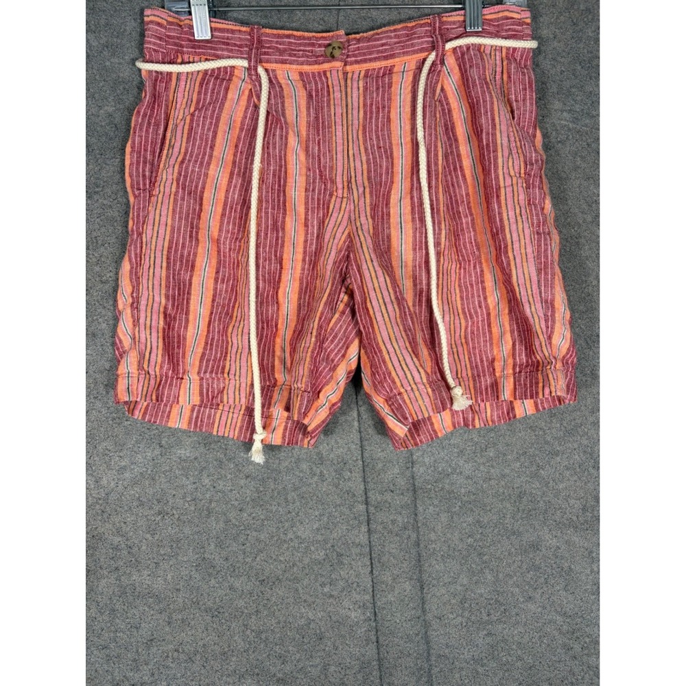 J. Jill Love Linen Multi Color Striped Shorts Rope Belt Red Pink Orange Size 4